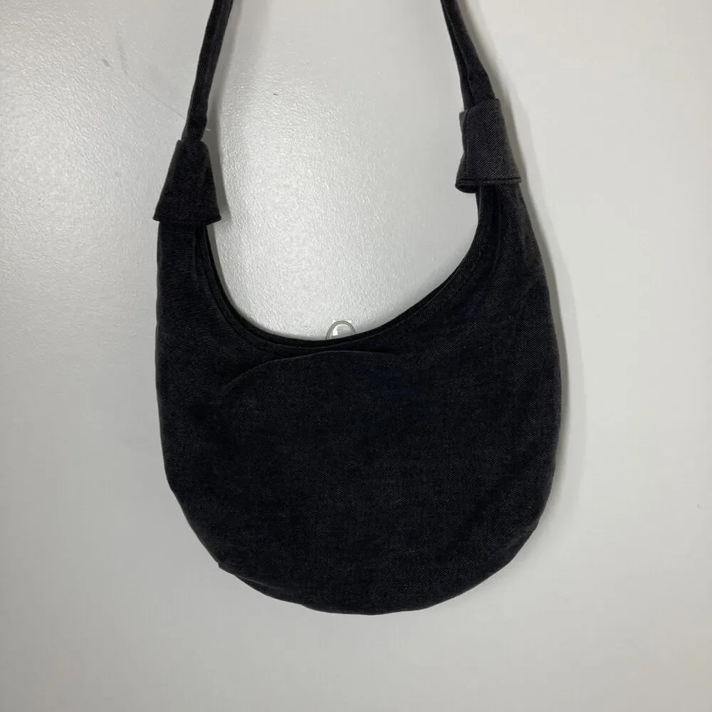 Brandy Melville Hobo Bag Gray Stripe Cotton Leather Zip Shoulder lightweight